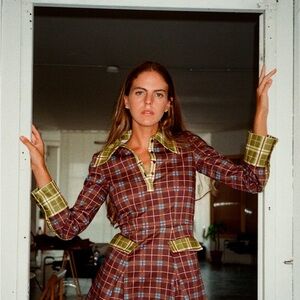 Plaid Mini Dress with Green Accents